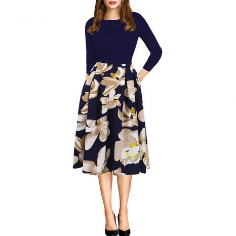 sd-16987 dress-navy and rice flower